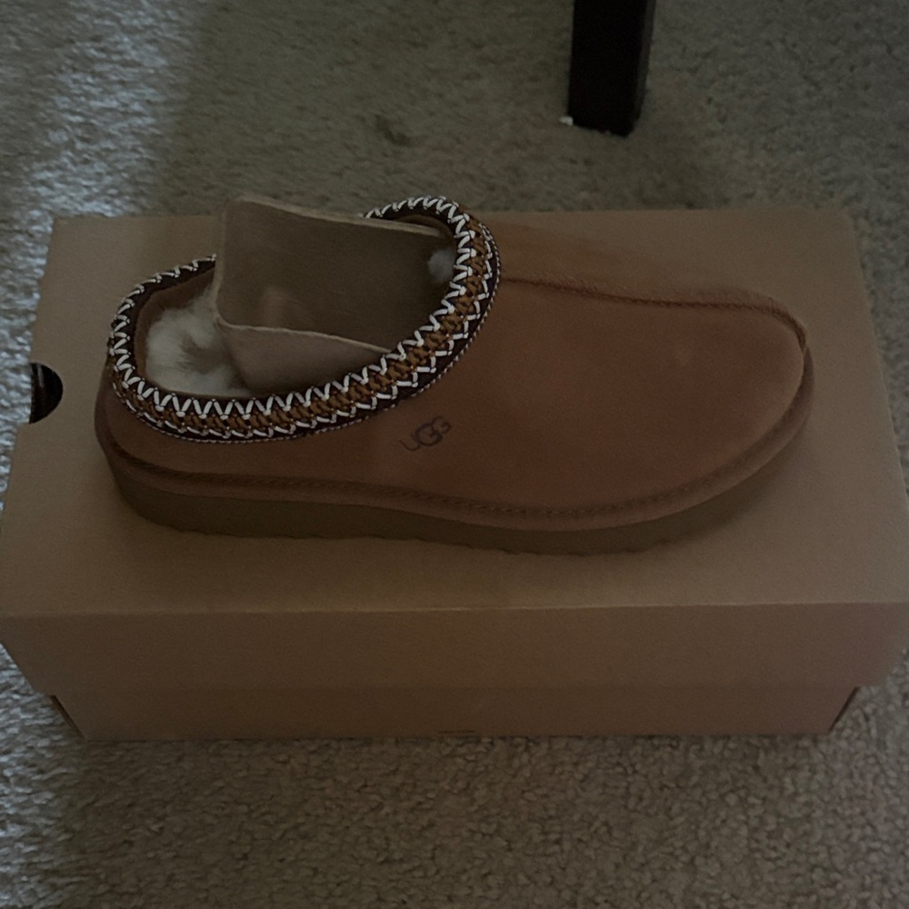 UGG Chestnut Slip-On Suede Mule with Shearling Trim